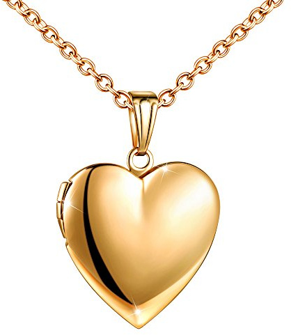 MicLee Collares Colgantes Foto de Acero Inoxidable para Mujer Niña Collar Medallón Corazón con Cadena Colgante Amuleto Souvenir, Oro