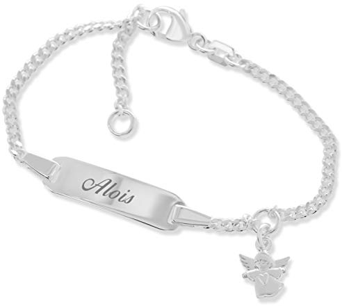 Baby ID Armband Engel Taufarmband mit Gravur Babyarmband 925 Silber Taufschmuck mit Namen kurz 12cm 14cm Geschenke Taufe Schmuck personalisiert