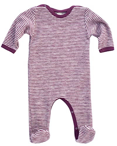 Flieder natur Lilano, Fleece-Overall mit Füßen, 100% Schurwolle kbA 86, beere/natur