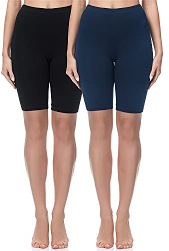 Merry Style Damen Sport Leggings kurz Sportleggings Radlerhose Sporthose aus Baumwolle 2 Pack MS10-200 (Schwarz/Marineblau(2Pack), XS)