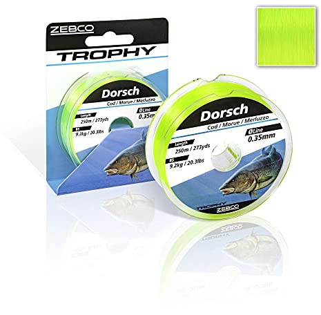 Zebco Qualitäts Trophy Dorsch monofile Angelschnur Angel Zubehör Dorschschnur, Fluo gelb, 0,50 mm