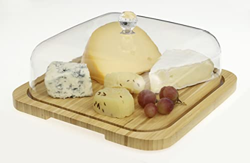 Tagliere per formaggio in bambù con coperchio in plastica, 26 x 26 cm