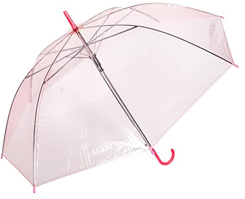 Invero Large See-Through Dome Shaped Stick Umbrella - Anti-UV Protection, Waterproof, Windproof & Lightweight Travel Walking Brolly for all Women, Men and Children - Pink