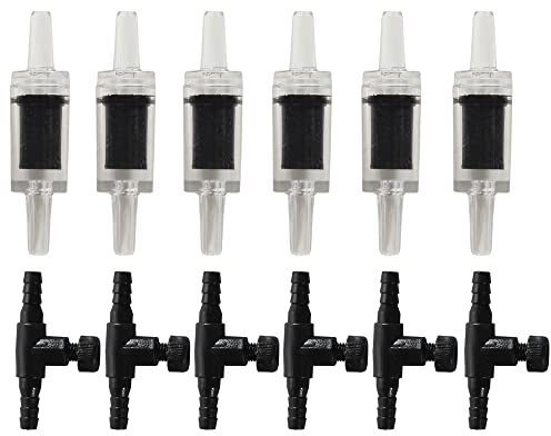 Aquarium Air Pump Accessories with Non-Return Check Valves,Air Control Valve for 3/16 Aquarium Tubing (6 check valves+6 control valve) (Black)