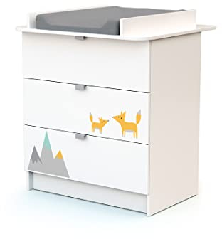 WEBABY - White Fox Wickelkommode ALBA | 3 Schubladen | 79 x 65 x 92 cm | Abnehmbarer Wickeltisch inklusive