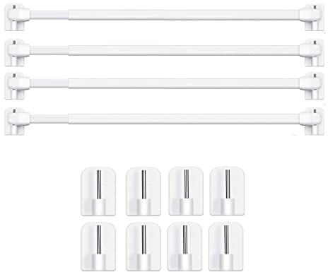 BANJILI-4 Stück Scheibengardinenstange für Fenster Küche DIY-Projekte Ausziehbar Vitragestangen mit Selbstklebehaken (40-70CM(4 Stück))