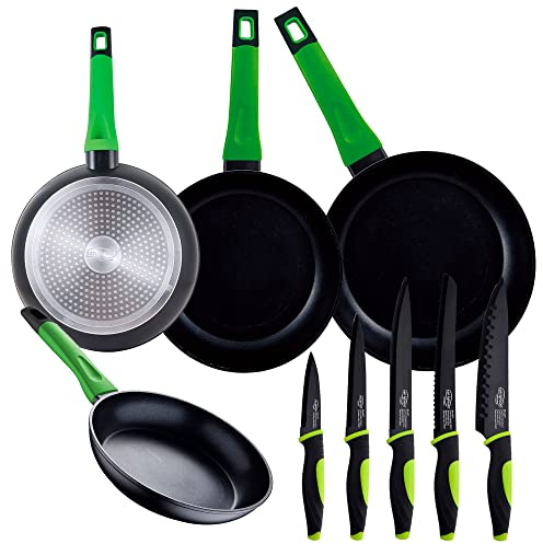 San Ignacio Set 4 Sartenes de 20x4,5 24x5 26x4,5 28 x 5,4, antiadherentes, Vitoria, en Aluminio Forjado en Negro, con Asas Soft Touch en Color