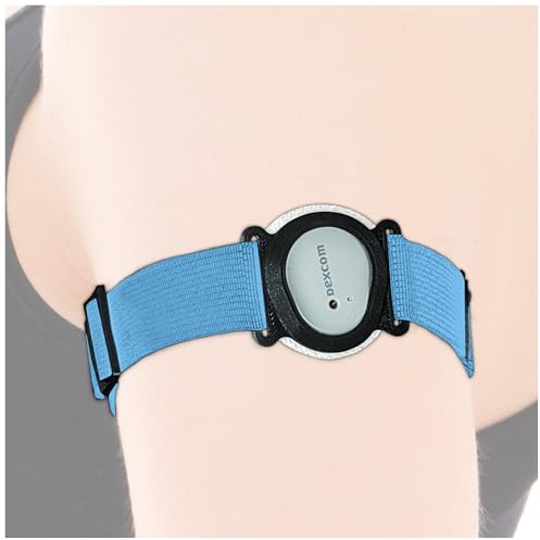 DiaBrothers Dexcom G7 fixeringsband fixeringshållare med justerbart armband – hållare: svart – armband: himmelsblå – storlek: M (25–35 cm)