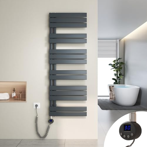 Heilmetz Badheizkörper Elektrisch Heizkörper Bad mit Digitalem Thermostat Handtuchheizkörper mit Timer-Funktion 1385x500mm 800 Watt für Badezimmer/Wohnzimmer