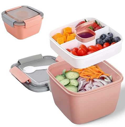 Pecewlos Boîte à déjeuner avec compartiments, boîte à lunch avec couverts pour adultes/enfants, durable, anti-fuite, boîte à salade à emporter, boîte à bento pour l'école, le travail, les