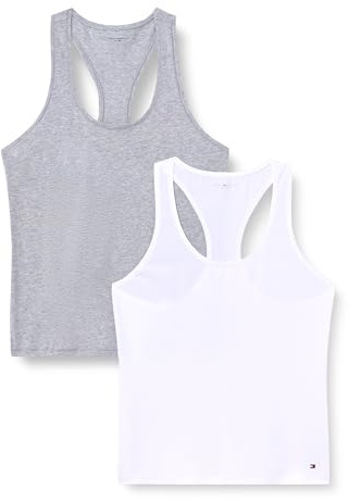 Tommy Jeans Camisetas de Tirantes Pack de 2 Mujer Tejido elástico, Multicolor (White/Light Grey HTHR), L