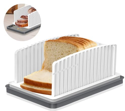 Adjustable Bread Slicing Guide, Bread Slicers for Homemade Bread, Foldable Handhold Bread Slicer with Crumb Tray for Cutting Bread, Bagels, Cakes Loaf, Toast
