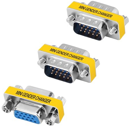 15 Pin VGA Adapter 3-Pack, VGA SVGA Male to Female Connector, Female to Female Coupler, Male to Male Extender, HD15 Mini Gender Changer Support 1080P Full HD for Laptop, PC, Projector, HDTV, Display