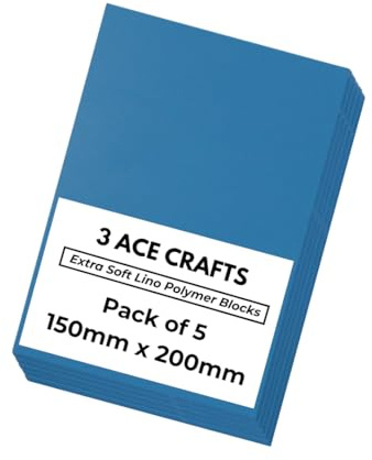3 Ace Crafts 150mm x 200mm Double Sided Thick Lino Sheets (Pack of 5) - 3.2mm Extra Soft Polymer Blocks, Polymer Sheets for Printing, Carving Art and Craft, Printing Tiles, Soft Lino Printing Sheets