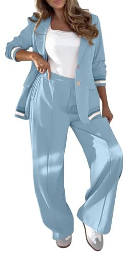 HOOUDO Travel Outfit Women Summer Long Sleeve Jackets Wide Leg Pants Loungewear Streetwear Tracksuits Ladies Trouser Suits Co Ord Sets My Orders Uk