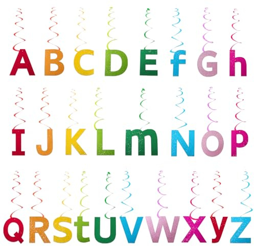 BETESSIN Décoration Rentrée Scolaire - Lot de 26 Guirlandes Alphabet ABC Arc-en-Ciel en Spirale - pour Salle de Classe Plafond Fenêtre
