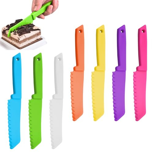Solbrezeni 7 Pcs Plastic Kid Kitchen Knife Set, Safety Knives for Children Kitchen Knife Set, Reusable Nylon Chef Knifes Colorful Serrated Knifes for Baking Fruit Bread Cake Lettuce Salad