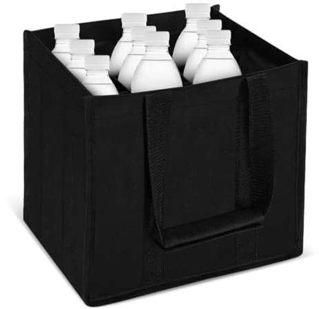 Varenzya Flaskväska 9 flaskor, 27 × 27 × 27 cm vikbar flaskhållare med skiljeväggar, återanvändbara flaskpåsar med handtag, flaskkorg för vattenflaskor, vin och öl (svart)
