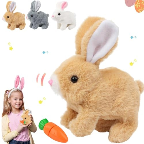 COLEESON Realistic Bunny Toy - Interactive Plush Rabbit with Sounds and Movements Animated Walking Wiggle Ears Twitch Nose, Easter Gift for Kids (E)