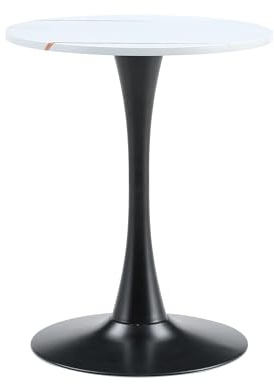 JUFU Beistelltisch rund, Couchtisch rund φ 60 x H 72cm, Sofatisch Kaffeetisch, Kleiner Tisch mit Metallgestell für Couch Sofa Bett (Weißmarmor+Schwarz)