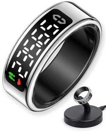 BSWEIT Smart Ring with LED Display for Women & Men, IP68 Waterproof Fitness Ring，Health Tracker, Blood Oxygen & Heart Rate Monitor, Long Lasting Battery Sleep Ring