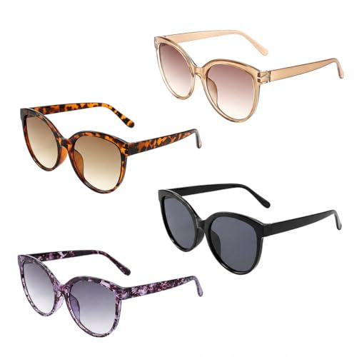 Lunettes De Soleil Femme Lunette De Soleil Femme Pour Usage Quotidien Et Voyage – Design Élégant Intemporel Pratique Et Robuste – Protection Uv400 Verres Teintés – Lot 4 Pièces Style Rétro Moderne