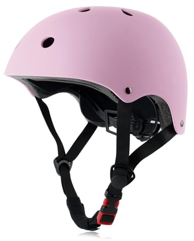 OUWOR Youth Skateboard Bike Helmet for Boy and Girl, Lightweight Adjustable, Multi-Sport for Bicycle Skate Scooter (Pink, Medium)