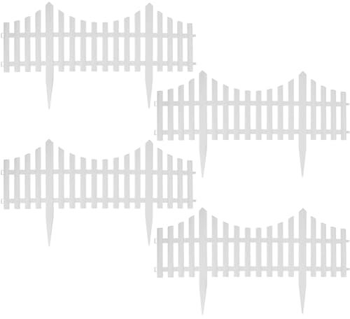 ASAB 4Pcs Wood Brick Effect Plastic Garden Border Edging Fencing Set with Detachable Picket Border Fence Edging for Courtyard Farms Outdoor Yard Patio Flowerbeds Decoration Set (4 x White Wood Effect)