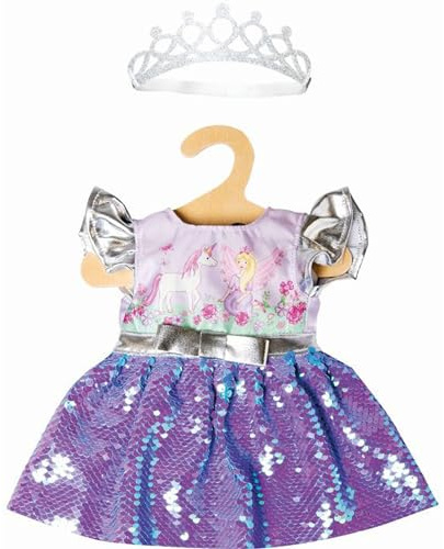 Heless 1131 - Vestido para muñecas con diseño de Hada y Unicornio, con Lentejuelas Reversibles y Corona Plateada, tamaño 28-35 cm