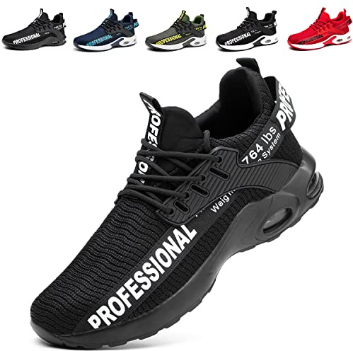 Zapatos de Seguridad para Hombre Mujer Ligero Comodo Zapatillas de Seguridad con Punta de Acero Transpirables Calzado de Trabajo Seguridad,Negro37