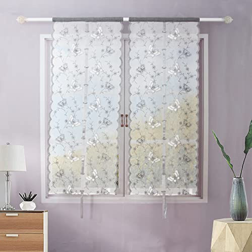 Tende da cucina ricamate con filato Dolly，Tenda per Soggiorno Camera Balcone Finestra e Interni 2 Pannelli, 100% Poliestere, Grigio，60x240cm