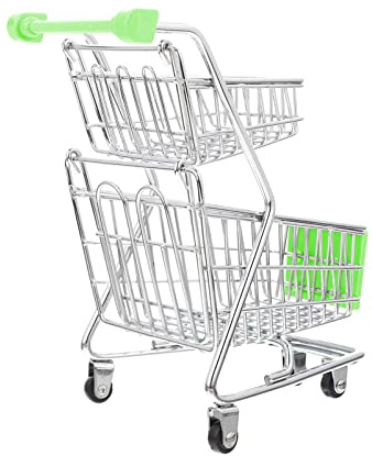 Toddmomy Mini Metal Shopping Cart Double Layer Small Supermarket Trolley Toy 6.88X4.72X3.62In Miniature Green Shopping Cart for Kids Desktop Decor