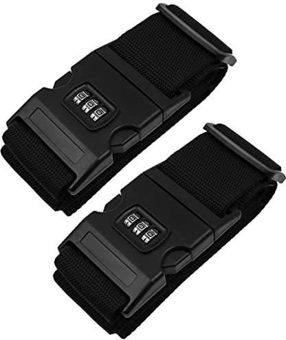 VOANZO 2 x Cinghie per valigie per valigie con Lucchetto Lunghezza 2 m Larghezza 5 cm Nero