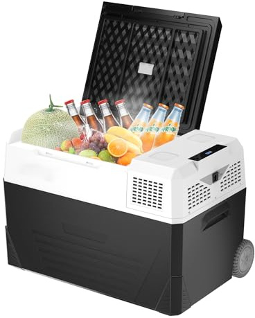 WANNYTON 58L Frigo Portatile a Compressore, Frigorifero Elettrico 12/24/100-240 V, Mini Frigo per Auto, Camper, Barca, con Ruote e Maniglia di Trasporto, con Cavi AC/DC