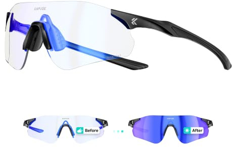 KAPVOE Gafas de Ciclismo Fotocromáticas UV400 22g TR90 Hombre Mujer K108 | De transparente a Oscuro CAT.1-CAT.2, lente PC UV400 panorámica, estructura TR90 ultraligera 22g