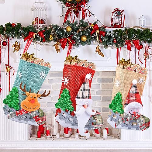 ForHome Nikolausstrumpf Kinder 3er Set,Weihnachtssocken, Nikolausstiefel zum Befüllen & Aufhängen, Weihnachtsstrumpf für Kamin, Personalized Nikolausstiefel, für Kamin, Weihnachtsbaum, Wand, Treppe