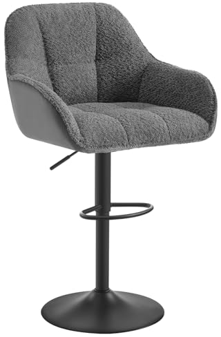 WOLTU Barhocker Barstuhl höhenverstellbar, Küchenhocker Bistrohocker Tresenhocker mit Lehne Fußstütze, drehbar, gepolstert, Chenille Cord Metall, Dunkelgrau, BH400dgr-1