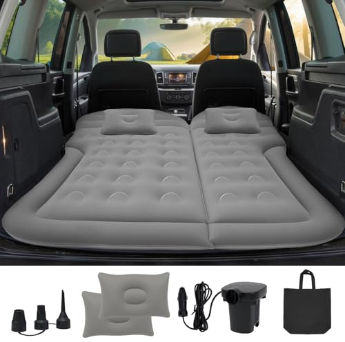 Howduoyu SUV Air Mattress for Camping, Air Mattress for Car Compatible with SUV, Camping Bed with Pump, Inflatable Sleeping Pad for Car Backseat, Truck Travel Bed for Road Trip (Grey)