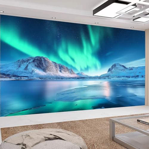 Wall Mural for Bedrooms Child Starry Northern Lights 350 x 256 cm Removable Living Room TV Background Playroom Wall Photo Wallpaper Decor Snowy Mountain Wall Mural for Home Wall Covering