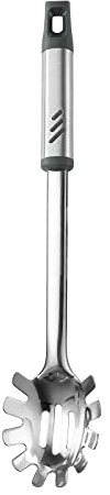 Lebabo Spaghetti Spoon, Stainless Steel Pasta Spoon for Serving and Cooking, 13.4 Inch Pasta Fork with Teeth for Noodles, Ramen and Tagliolini, Comfortable Grip Design, Silver