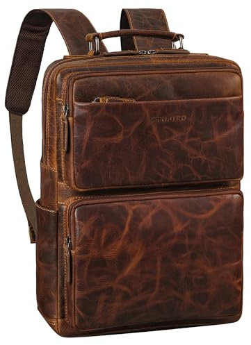 STILORD 'Roman' Großer Laptop Rucksack Leder Herren Laptoprucksack 15-16 Zoll Business Rucksack Damen Elegant Büro Uni Reisen Lederrucksack mit Laptopfach Echtleder, Farbe:luino - braun
