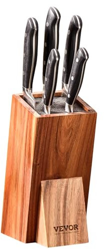 VEVOR Ceppo Portacoltelli Universale Portacoltelli da Cucina Senza Coltelli in Legno Acacia Setole in PP, Portacoltelli da Banco da Cucina Ristorante Hotel Senza Coltelli, Blocco Ceppo Portacoltelli