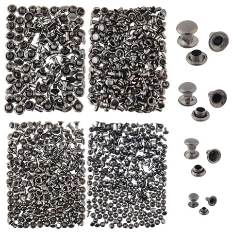 SUPERFINDINGS 400 Sets 4 Sizes 3/4/5/6mm Iron Rivets Double Cap Rivets Gunmetal Semi-Tublar Collision Rivets Tubular Metal Rapid Rivet Studs for Leather Craft Clothes Shoes Purse