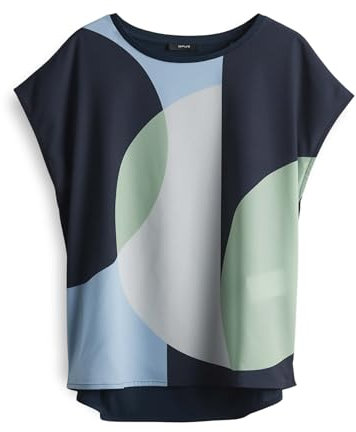 OPUS Damen Kurzarmshirt | Shirt Saloma Print Regular aus Material Mix Coal Blue, 40