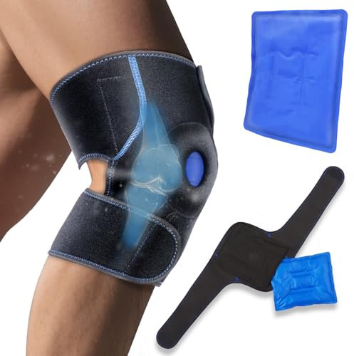 Knie Kühlmanschette - Universell einsetzbar - Kühlpads Knie, Kühlkissen Kniebandage bei Knieschmerzen, Kühlakku Sofort Kalt Warm Kühlkompresse Kühlpack Kühlbandage für Schwellungen