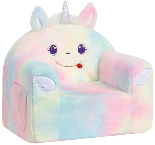 ALIMORDEN Animal Series Kid's Chair, Ultra-Soft Comfy Foam Filled Toddler Sofa Chair, Cute Animal-Shaped Design Toddler Couch, Lightweight Birthday for Baby Boys & Girls (Unicorn)