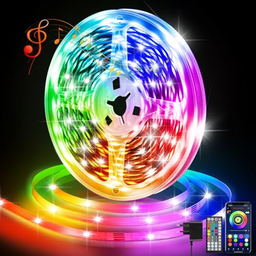 Ylatoial Striscia LED, 10M RGB Luci LED Camera da Letto Multicolor Bluetooth APP Controllato, Dimmerabile Fancy LED Strip Musica Sincronizza per Decorare Bar, Cucina Casa, Gaming Room