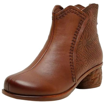 Generisch Botas Cortas Calientes De Invierno Para Mujer,Botas De Tacón Acolchado Para Mujer,Color Sólido Botas De Cuero Antideslizantes Con Pantorrilla Ancha Botas De Mujer, marrón, 40 EU