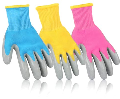 3 pares de guantes de trabajo para niños con capa de látex natural y tejido elástico, guantes de protección para niños con revestimiento de palma, guantes de trabajo con revestimiento de goma para 3-5