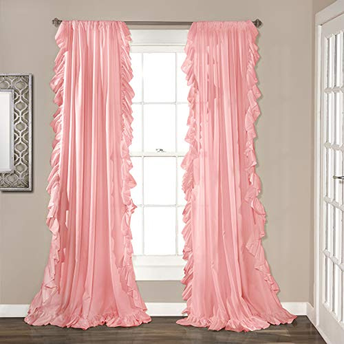 Lush Decor Reyna Ruffle Window Curtain Panel Set, Pair, 54 W x 84 L, Pink - Flowy Curtain Set - Romantic Ruffle Curtains for Bedroom, Living room, or Dining Room - Farmhouse & Cottage Home Decor